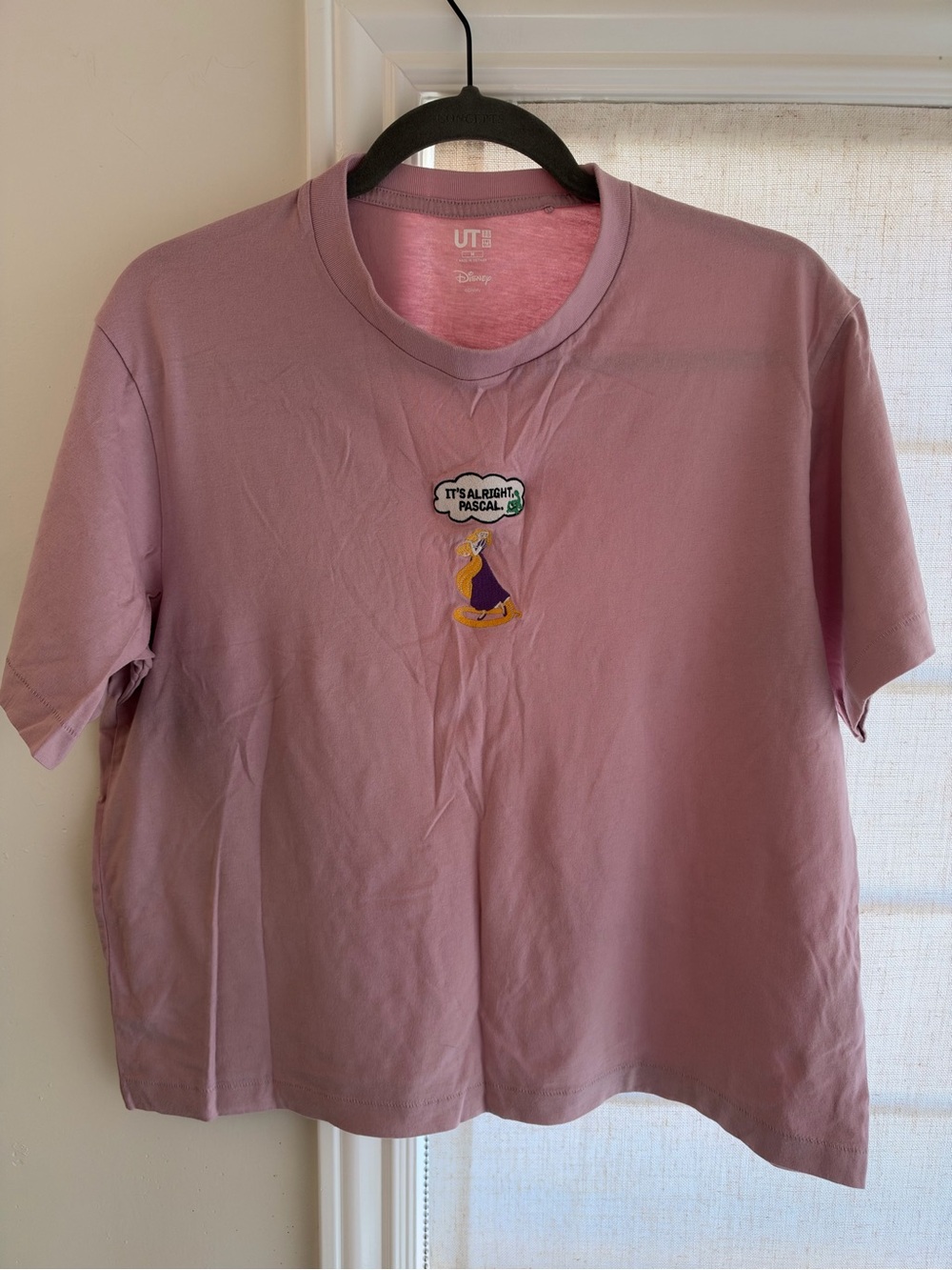 Disney Pink Mauve Tangled Embroidery Short Sleeve Tee
